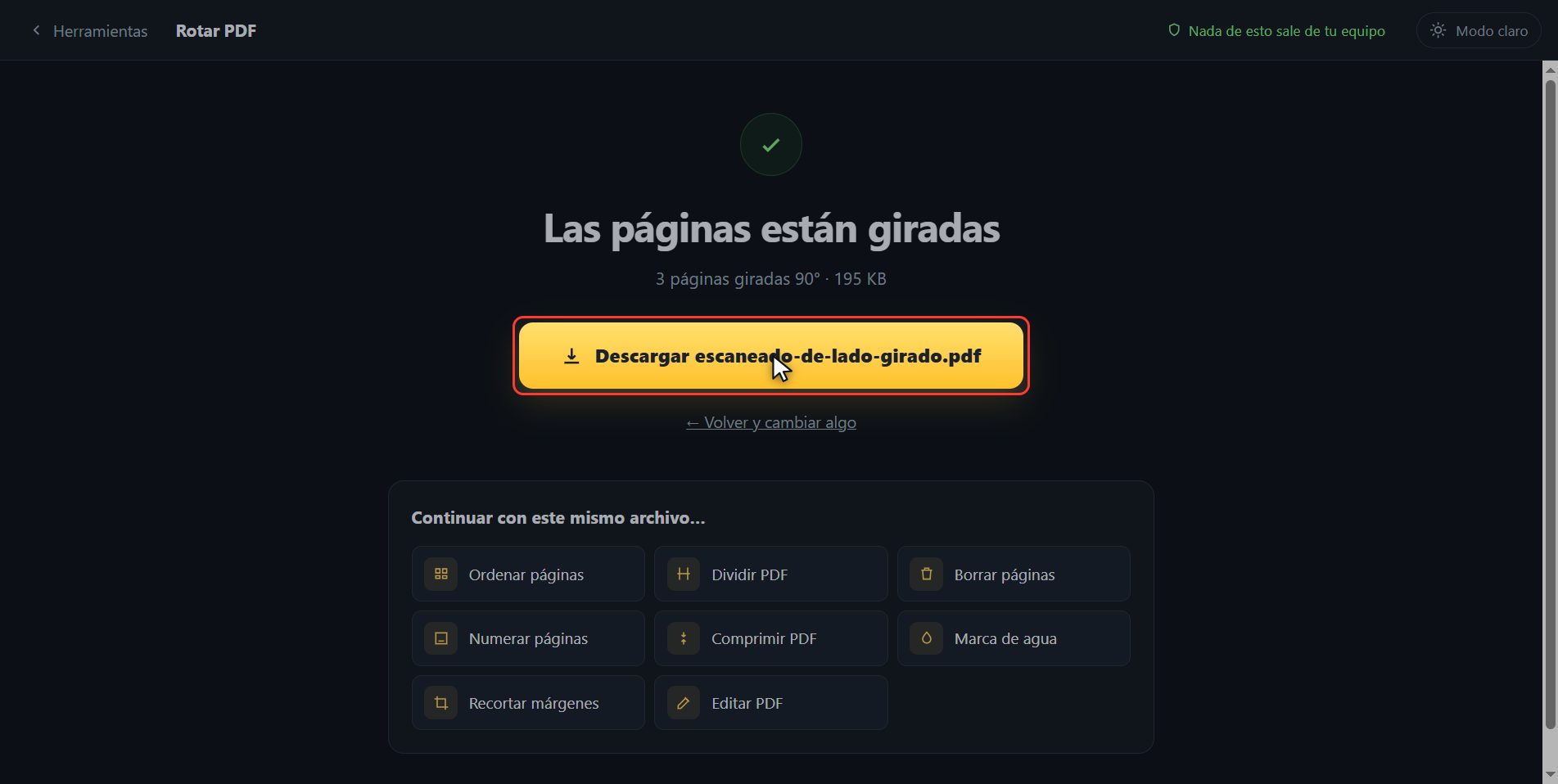 Ya lo tienes — Cómo rotar un PDF y que se guarde