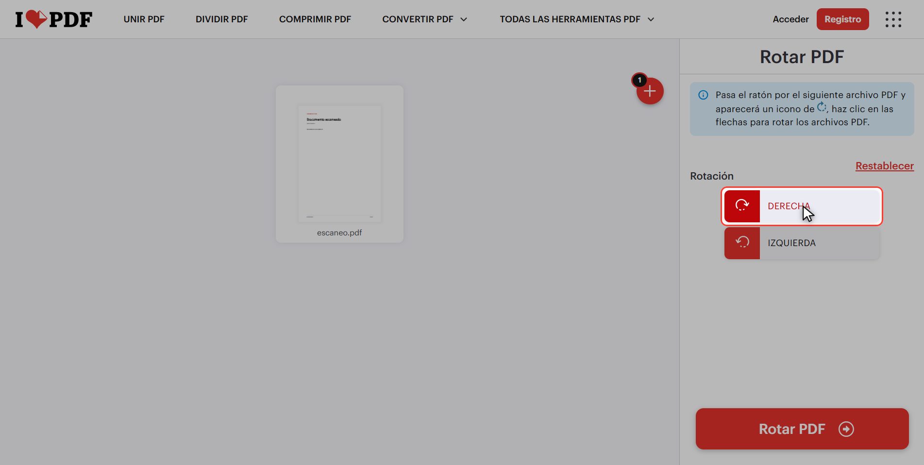Gíralo con DERECHA — Cómo girar un PDF y que se quede girado