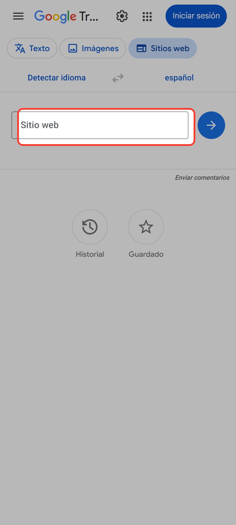 Pega la dirección y traduce