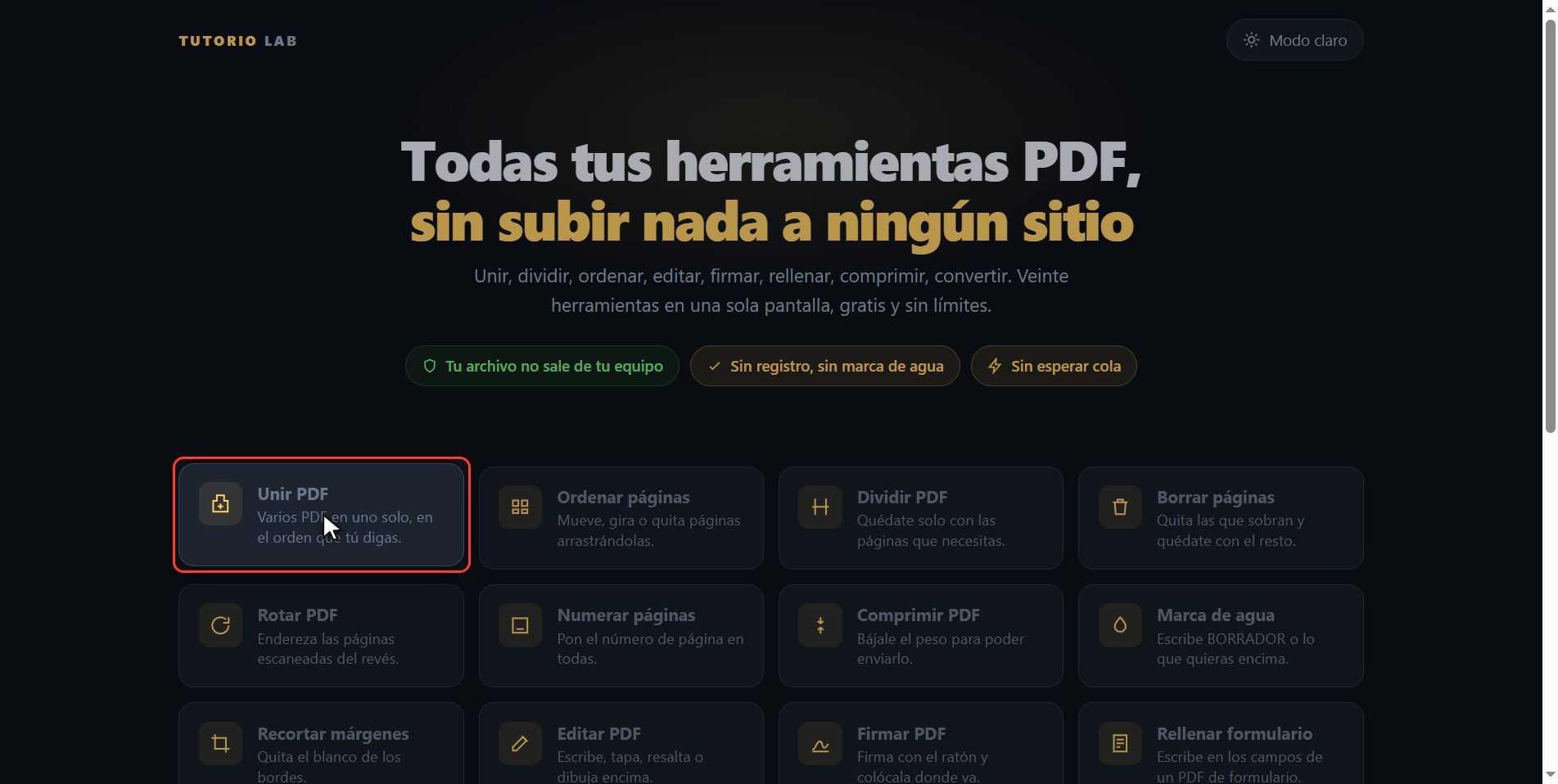 Pulsa "Unir PDF" — Cómo unir varios PDF en uno solo