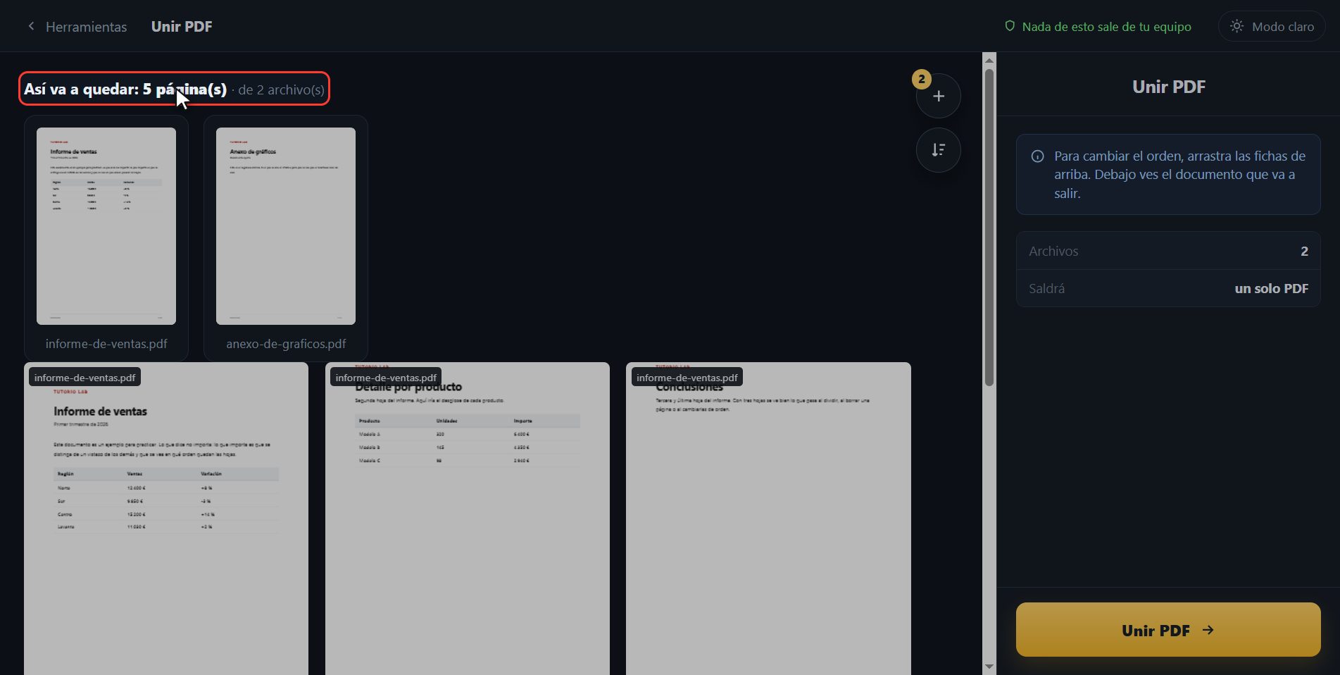 Mira cómo va a quedar — Cómo unir varios PDF en uno solo