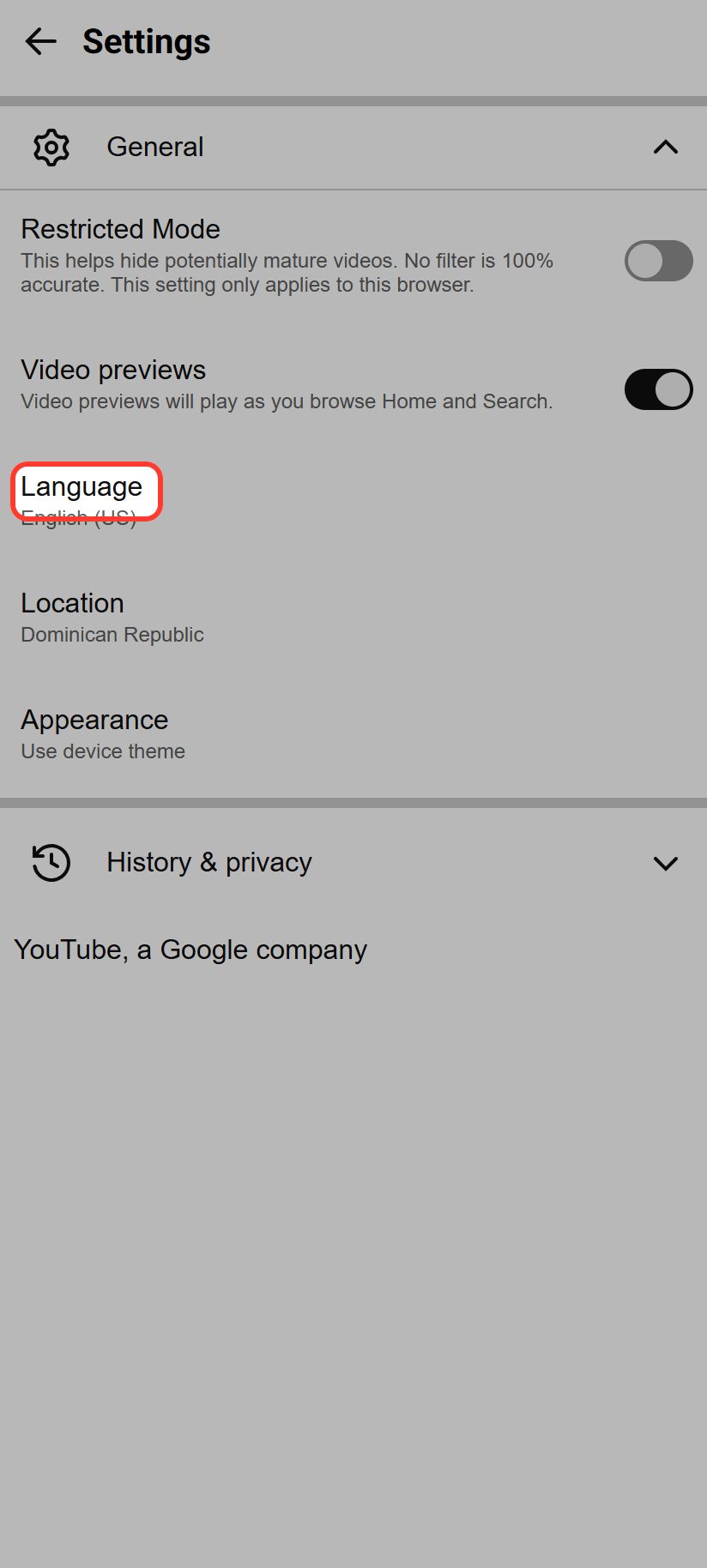 Toca "Language"