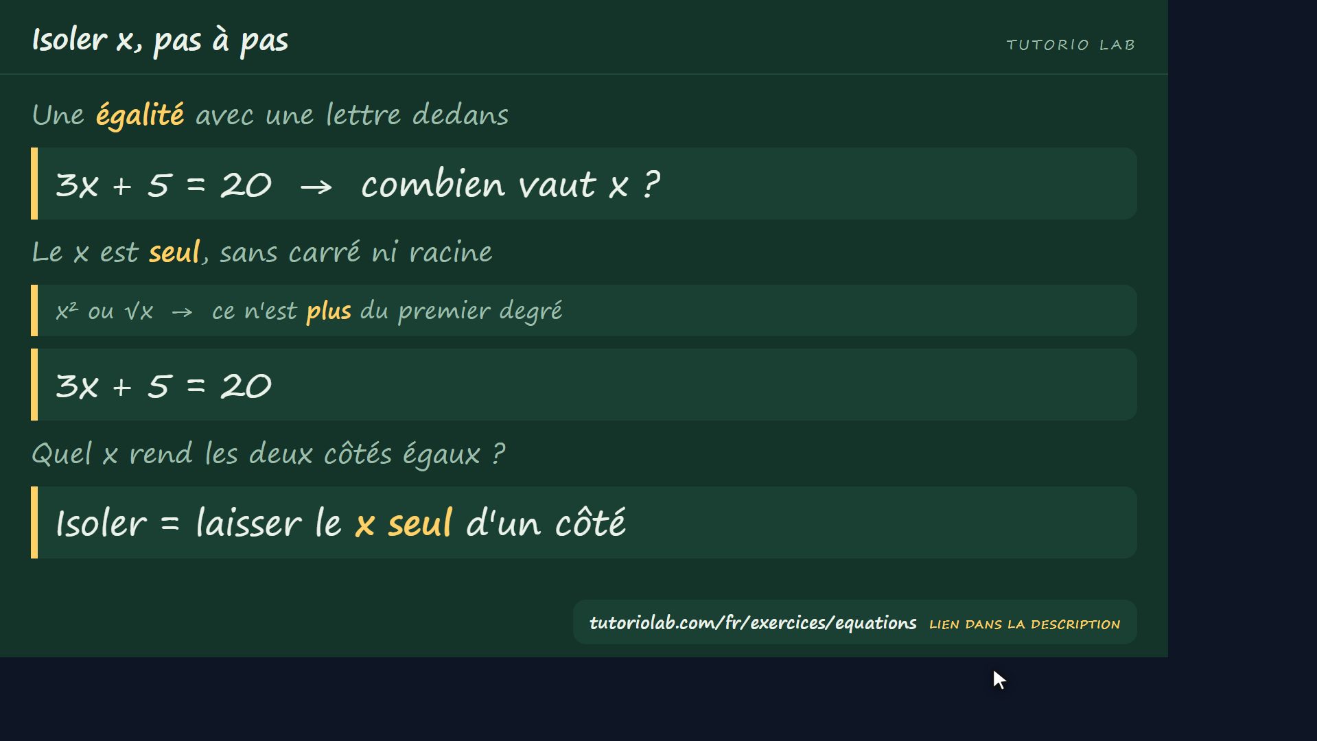 Ce que c'est et ce qu'isoler veut dire — Isoler x, pas à pas