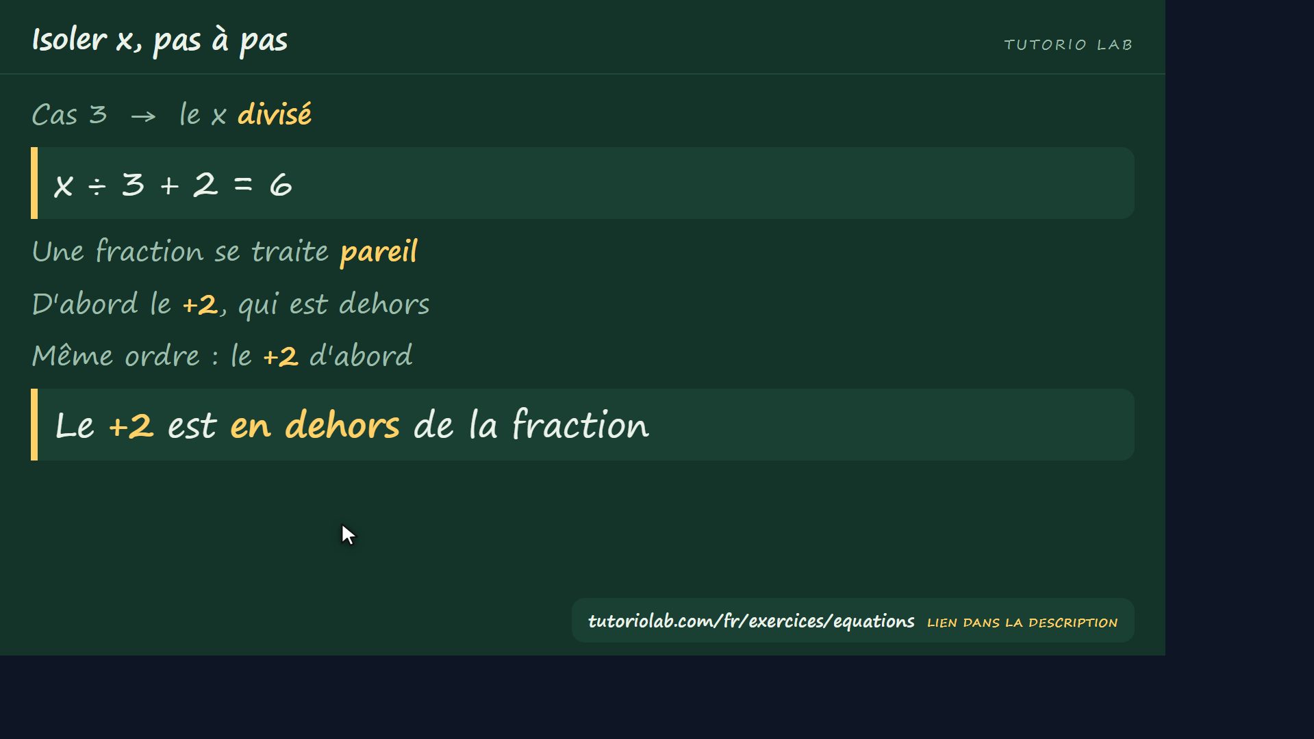 Avec une fraction — Isoler x, pas à pas