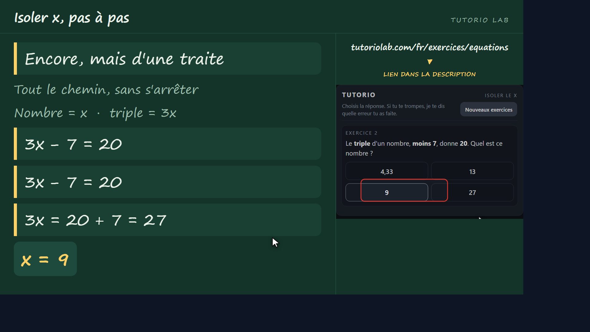 Exercice 2, pas à pas — Isoler x, pas à pas