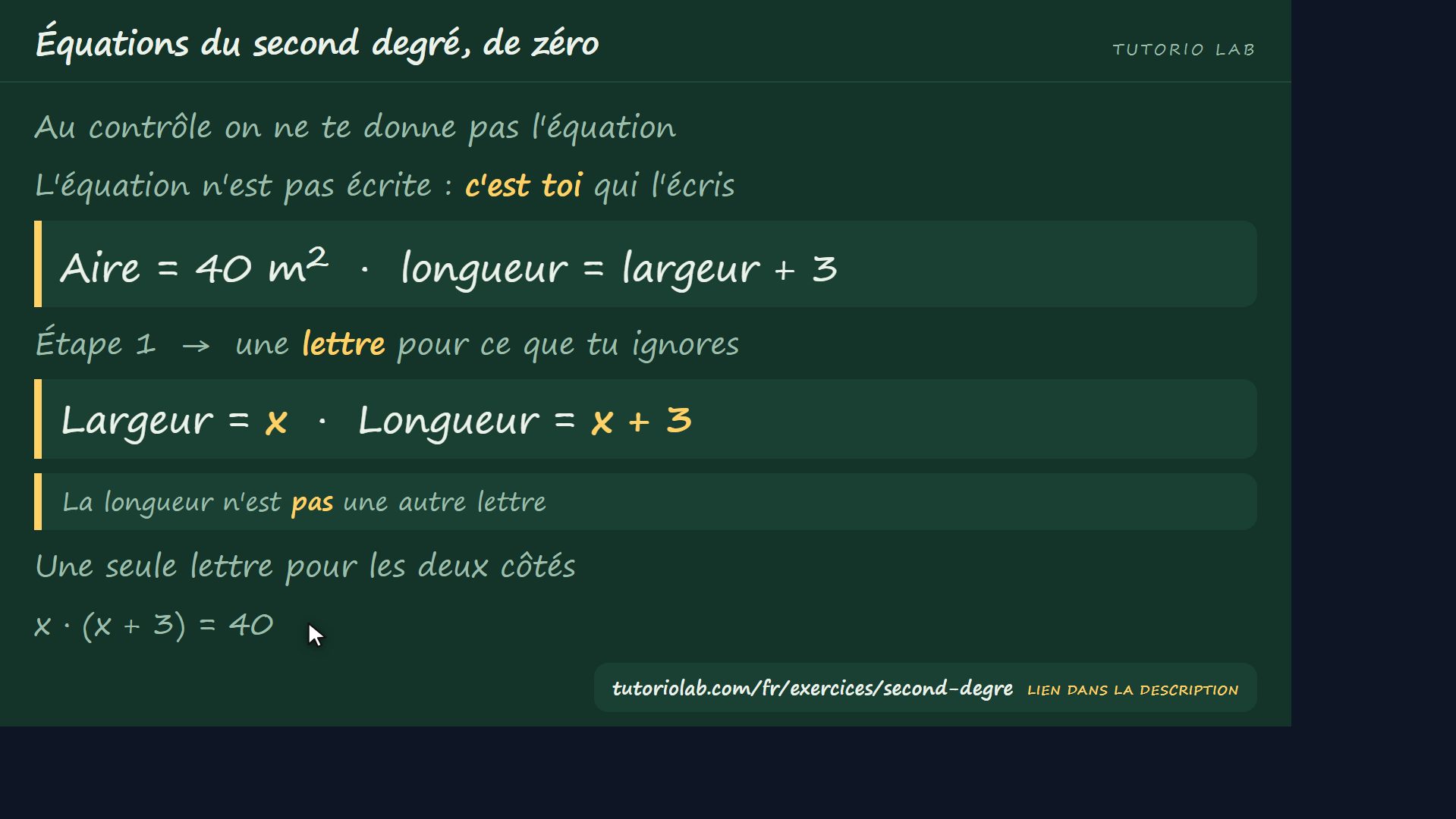 Un problème de contrôle — Équations du second degré, de zéro