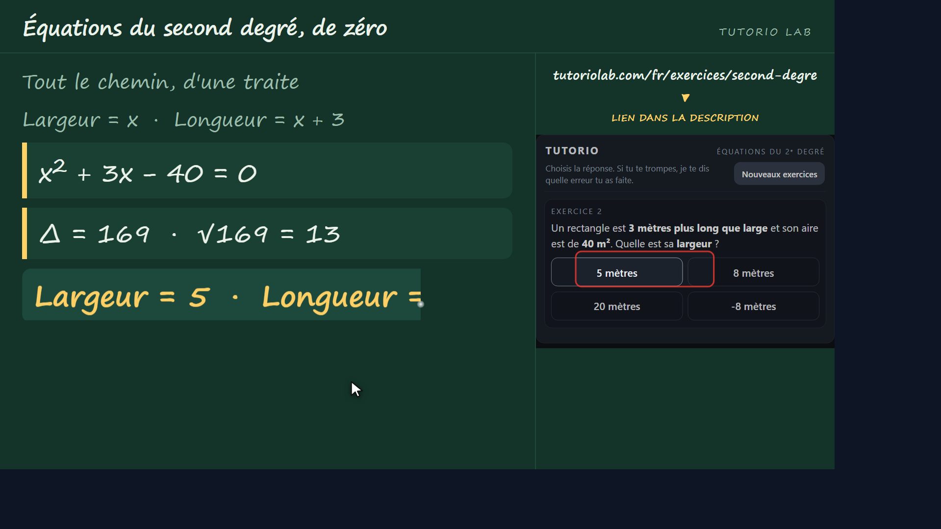 Exercice 2, pas à pas — Équations du second degré, de zéro