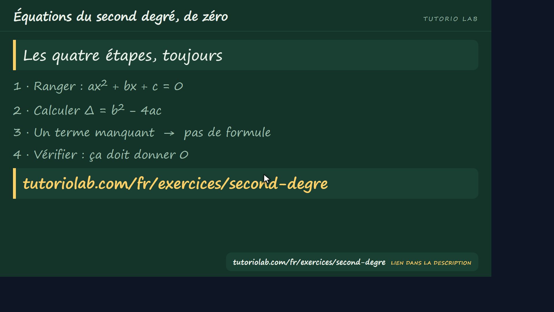 Les quatre étapes — Équations du second degré, de zéro