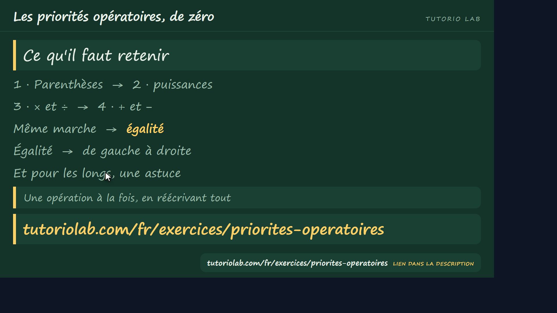 Ce qu'il faut retenir — Les priorités opératoires, de zéro