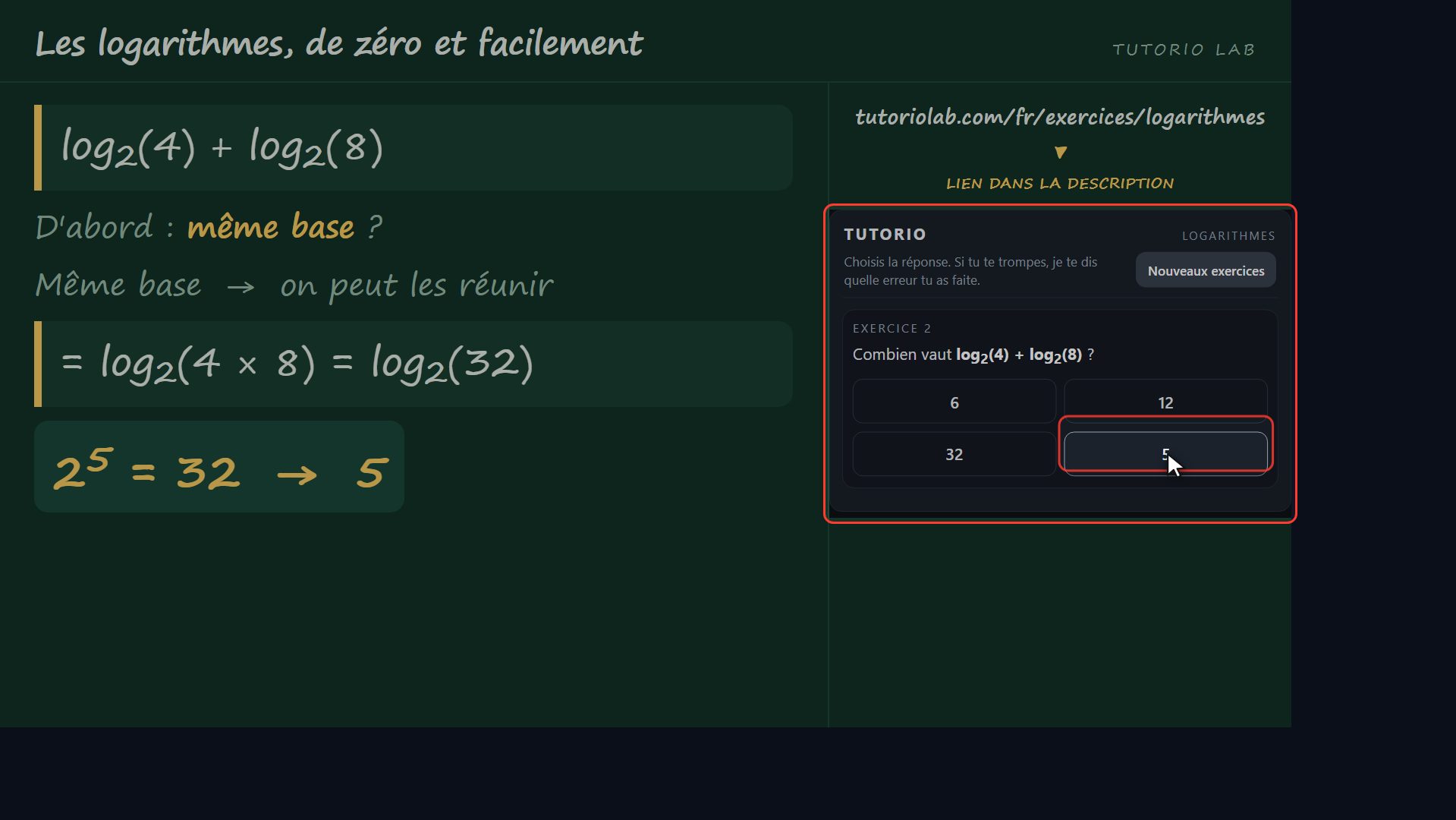 Exercice 2, pas à pas — Les logarithmes, de zéro et facilement