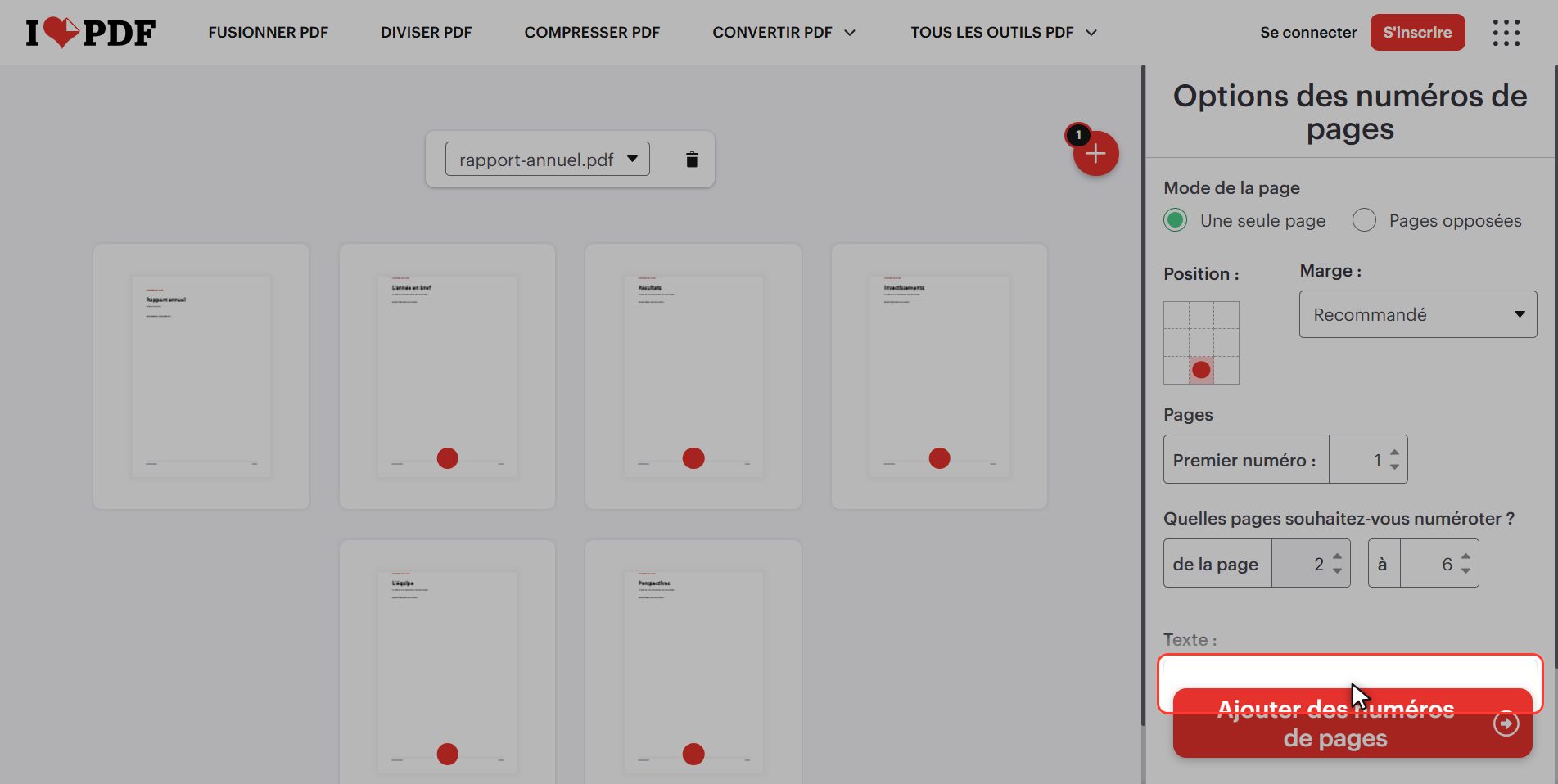 Choisissez le format : "Page 1 de 6" — Comment numéroter les pages d’un PDF