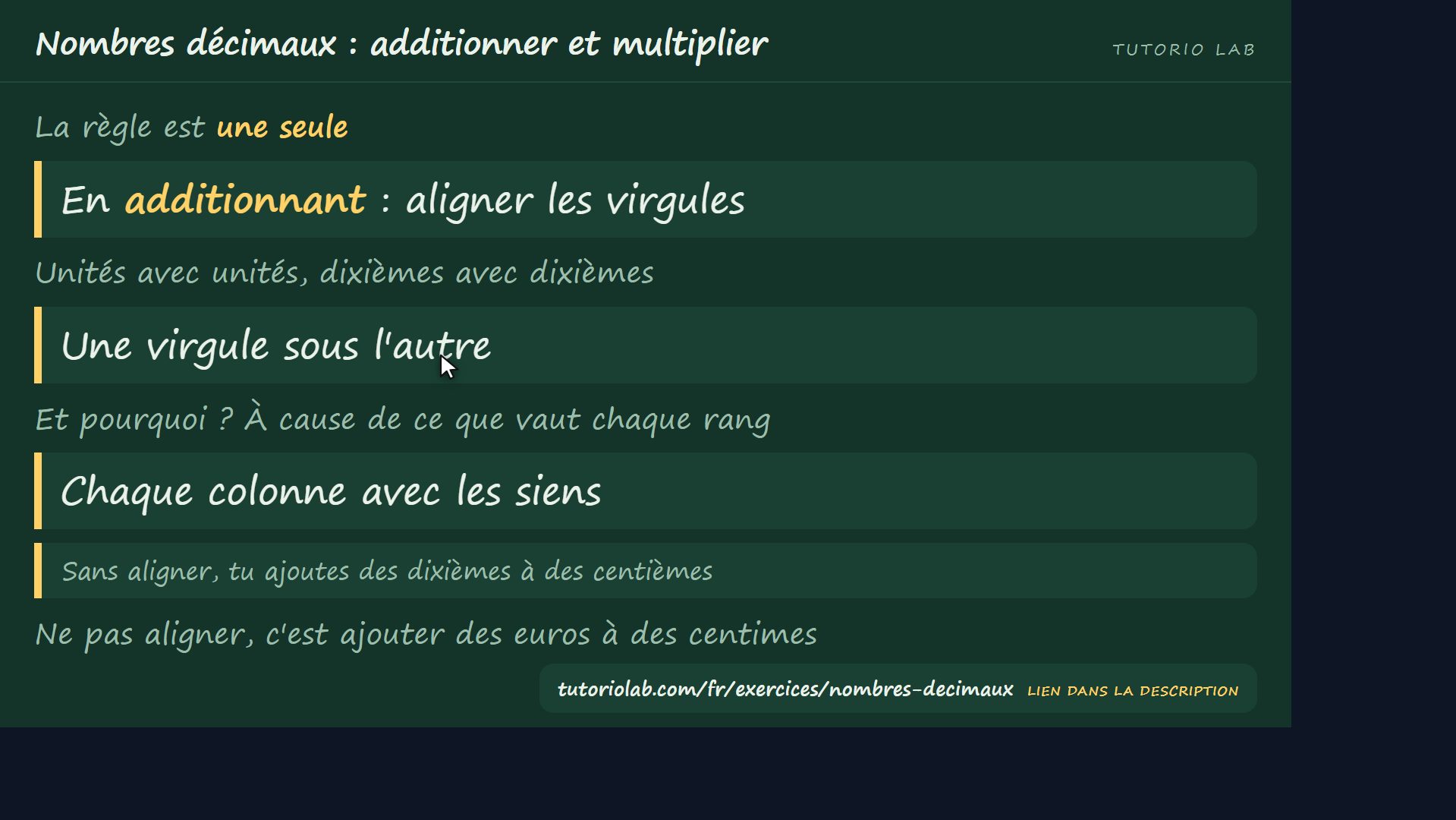 Additionner : aligner les virgules — Nombres décimaux : additionner et multiplier