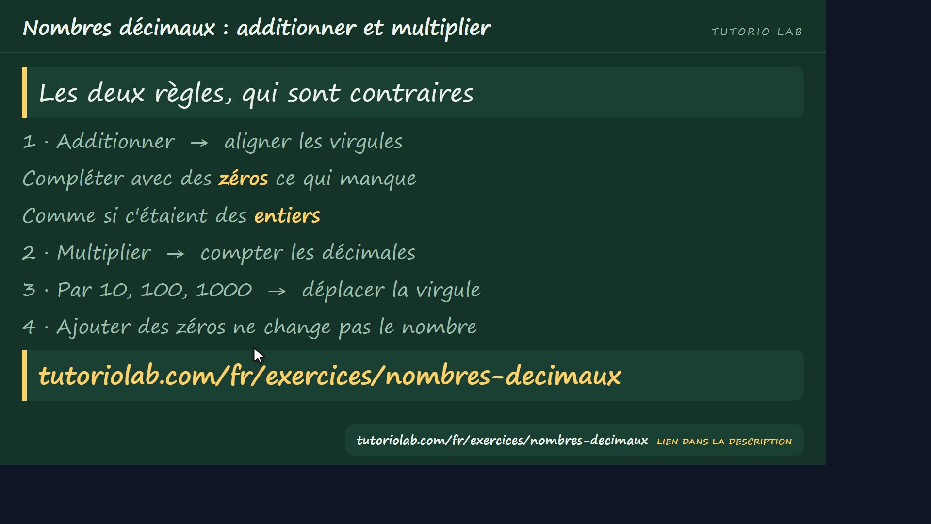 Les deux règles — Nombres décimaux : additionner et multiplier