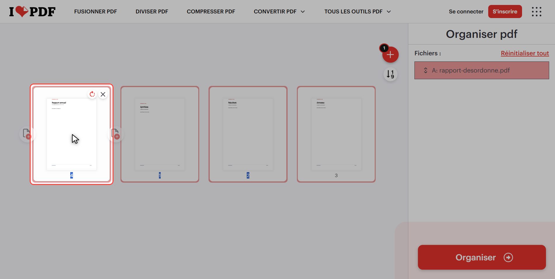 Ici on fait aussi pivoter et supprimer — Changer l'ordre des pages d'un PDF