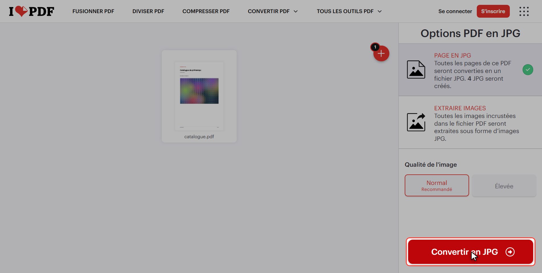 Clique "Convertir en JPG" — Convertir un PDF en images