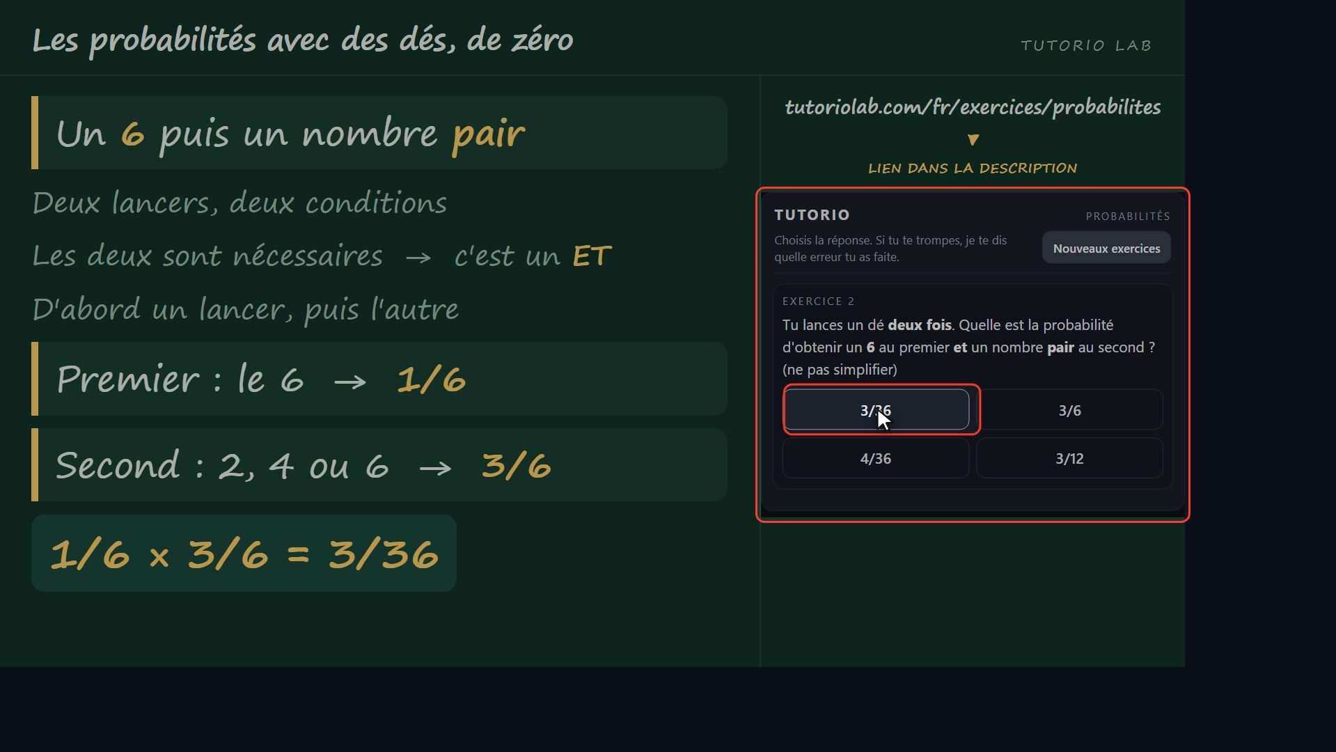 Exercice 2, pas à pas — Les probabilités avec des dés, de zéro