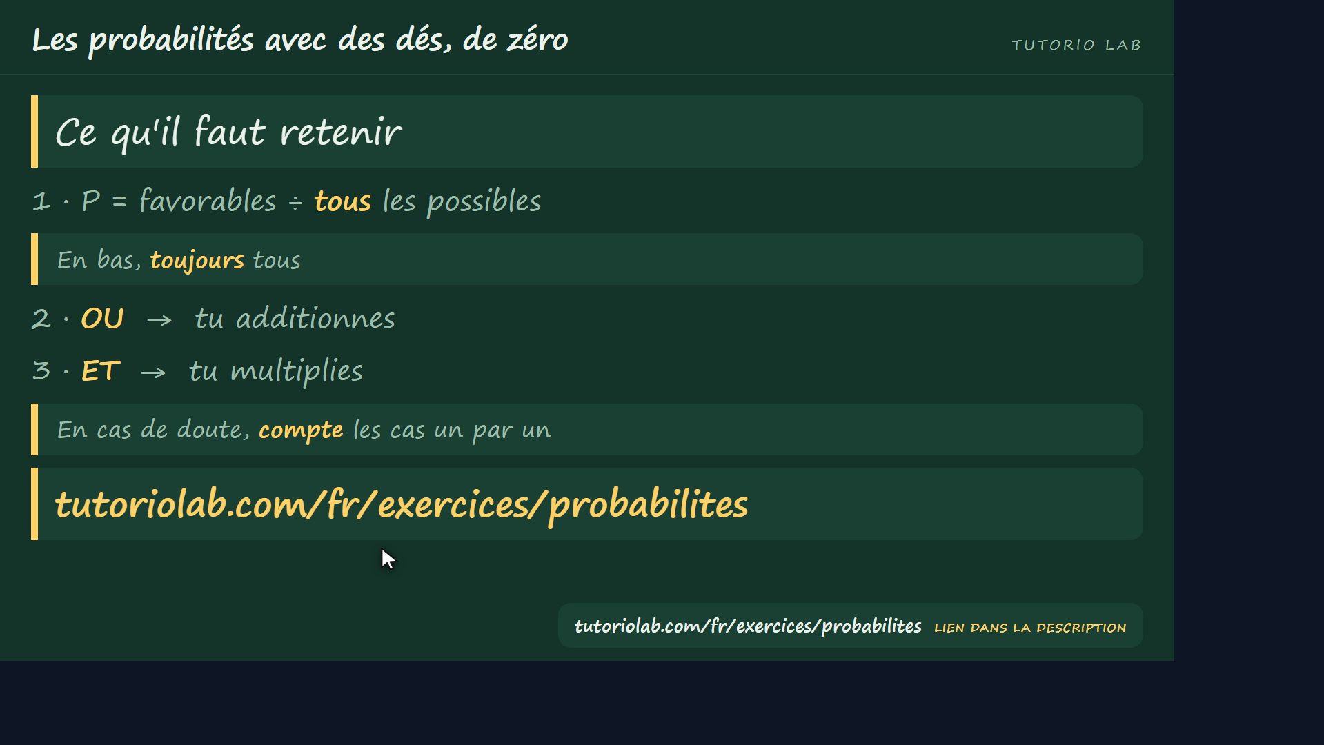 Ce qu'il faut retenir — Les probabilités avec des dés, de zéro