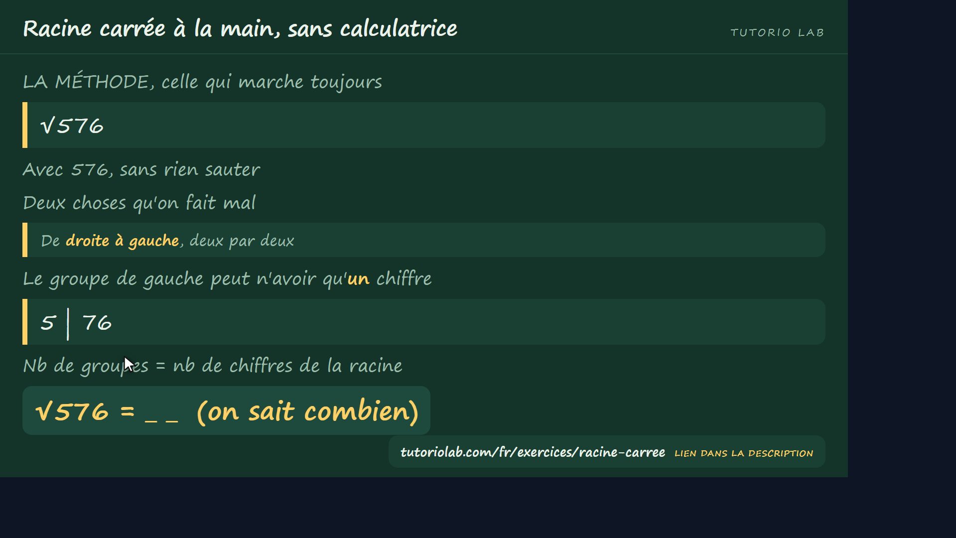 Séparer le nombre — Racine carrée à la main, sans calculatrice