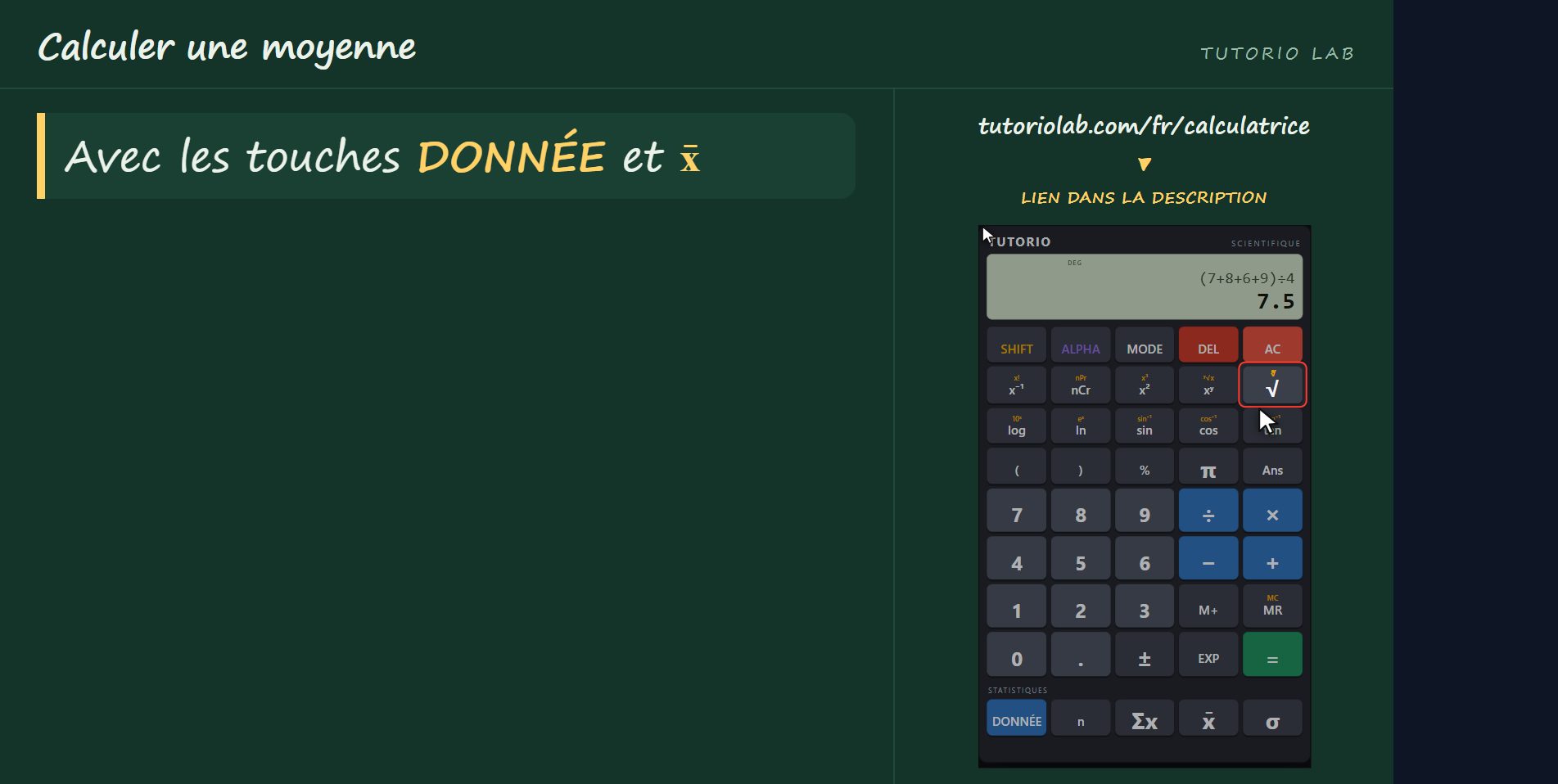Avec les touches statistiques — Calculer une moyenne