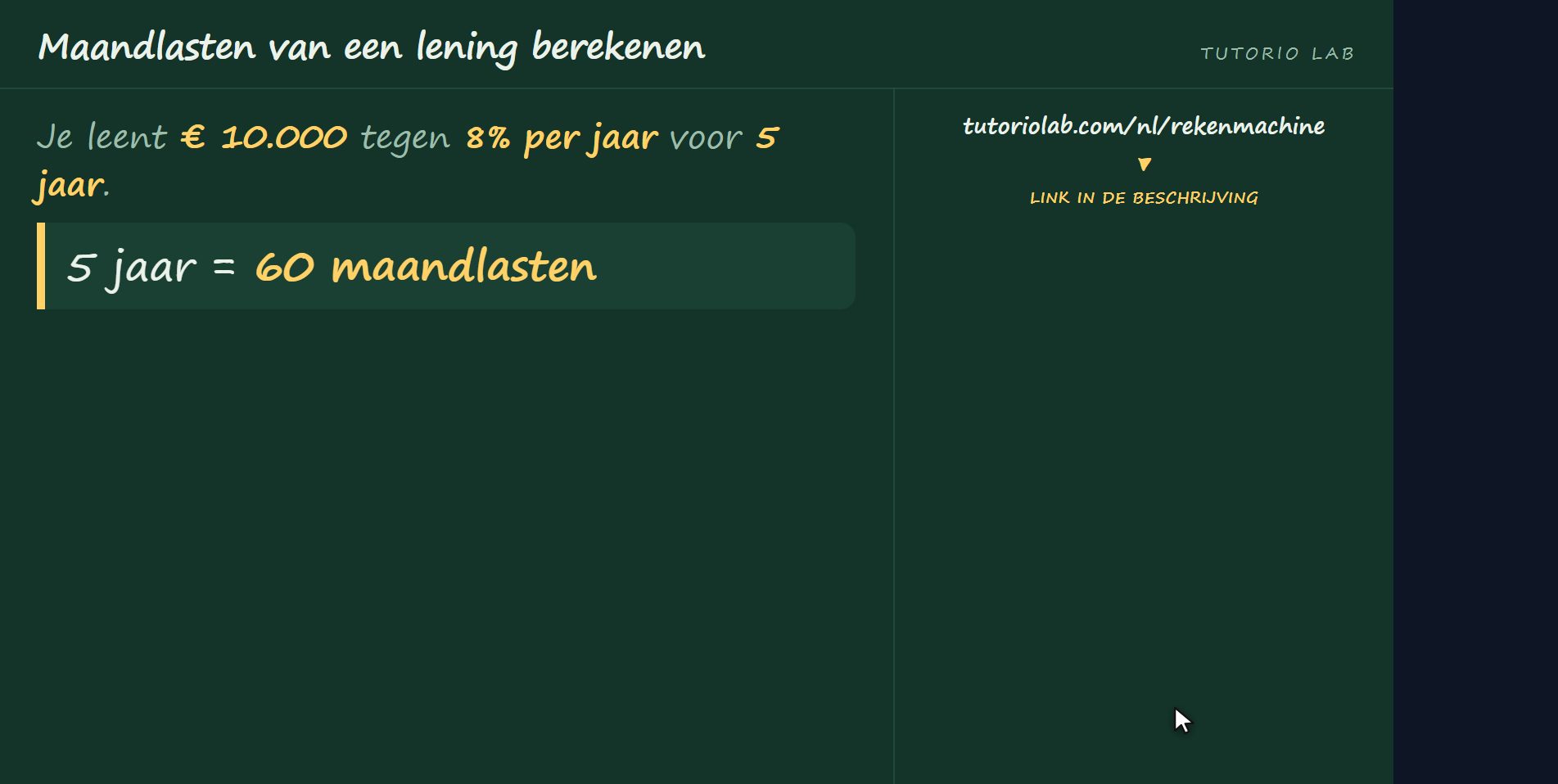 Het voorbeeld — Maandlasten van een lening berekenen