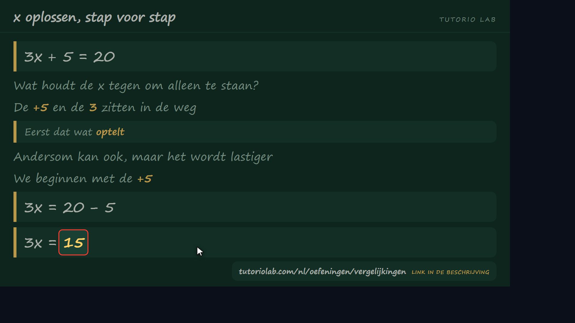 Weg met dat wat optelt — x oplossen, stap voor stap