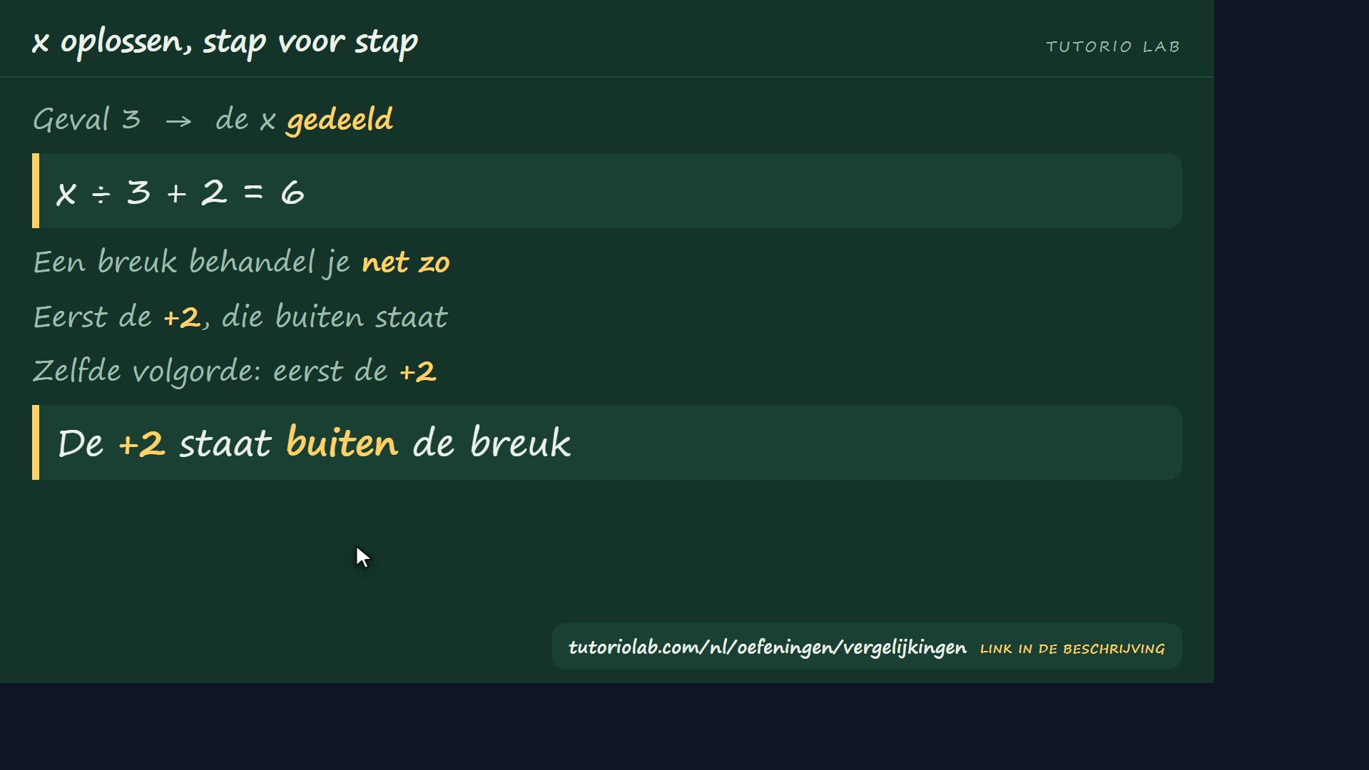 Met een breuk — x oplossen, stap voor stap