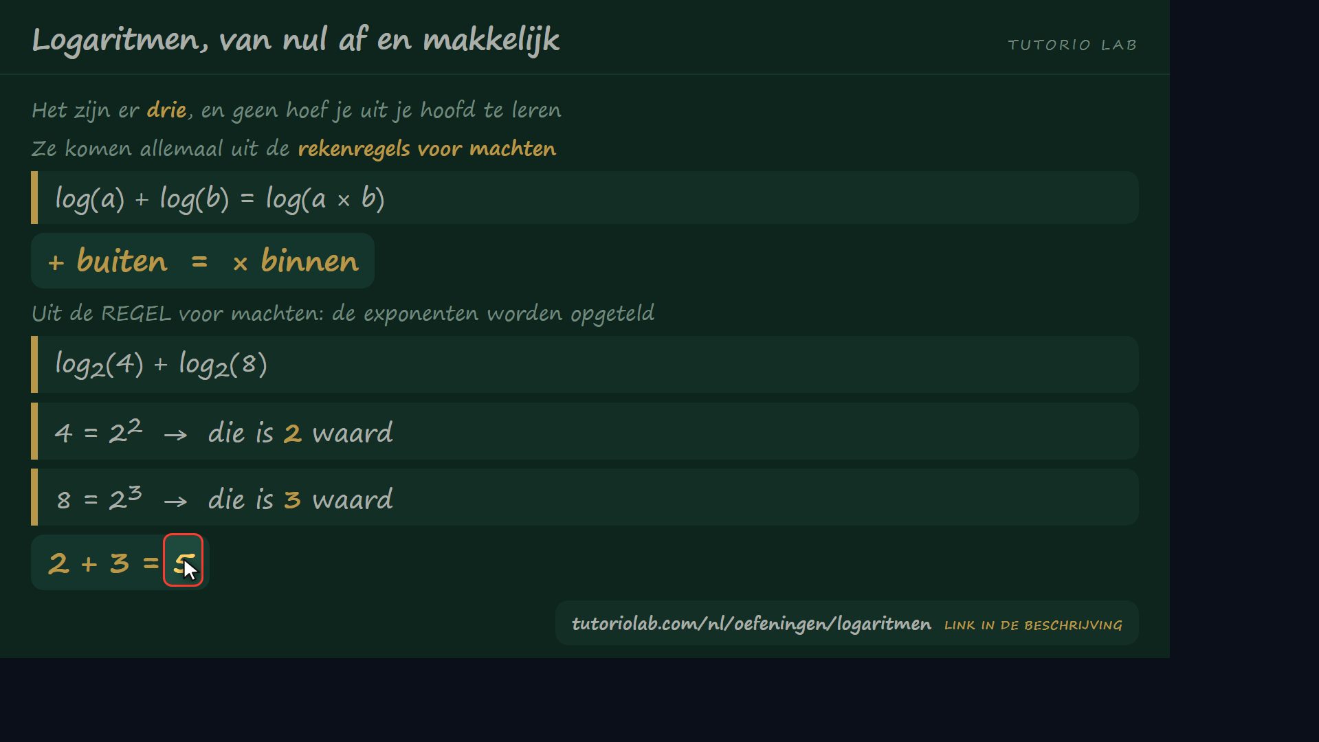De som vermenigvuldigt — Logaritmen, van nul af en makkelijk