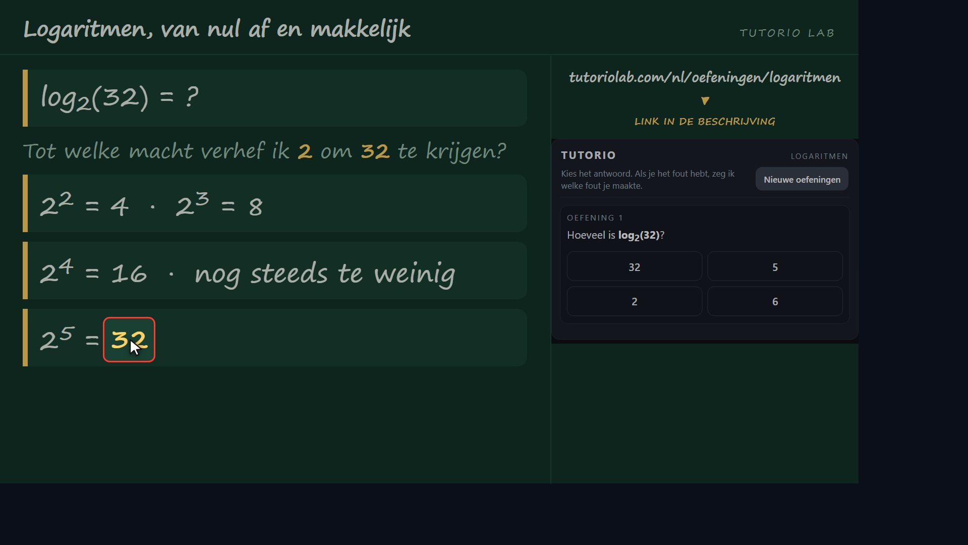 Oefening 1, stap voor stap — Logaritmen, van nul af en makkelijk