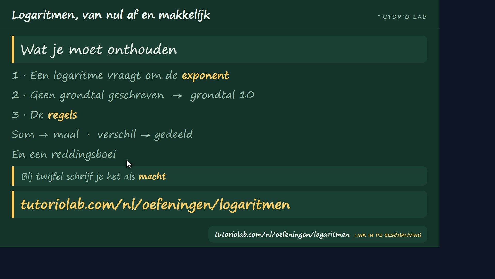 Wat je moet onthouden — Logaritmen, van nul af en makkelijk