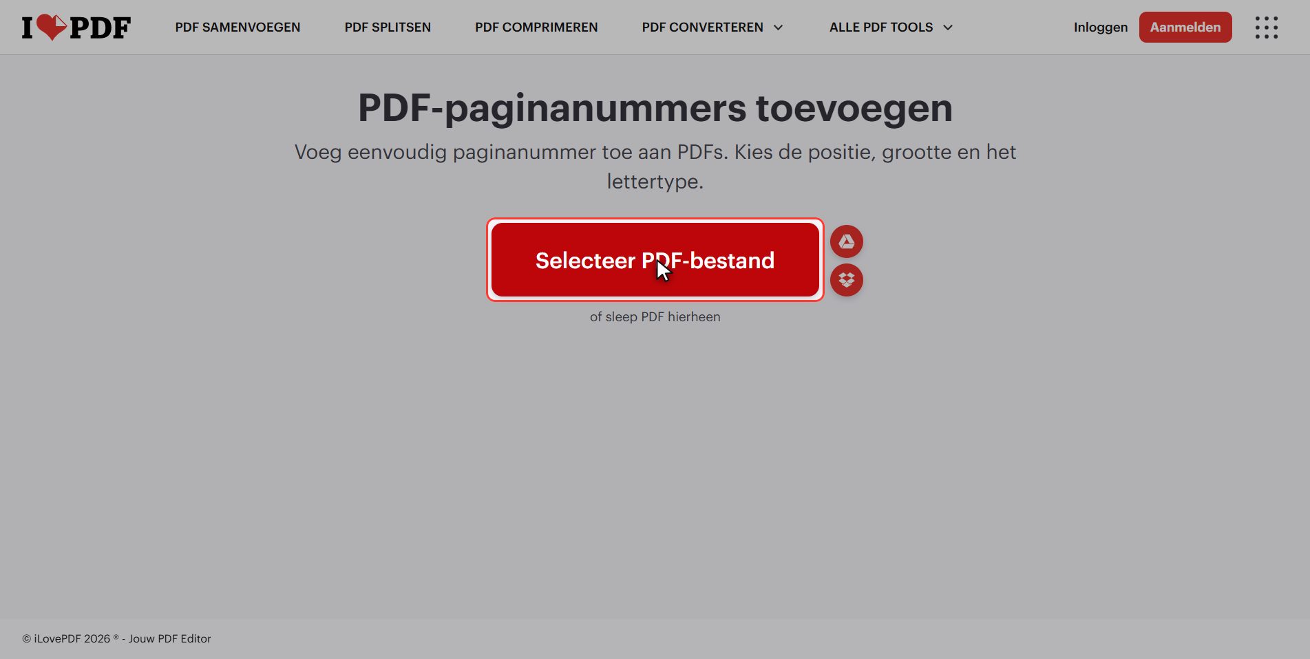 Upload je PDF — Paginanummers toevoegen aan een PDF