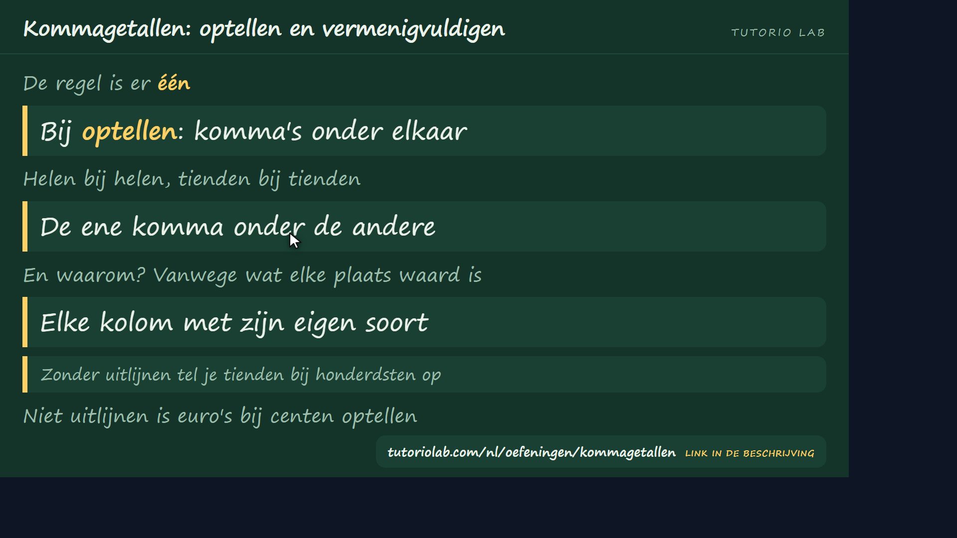 Optellen: komma's onder elkaar — Kommagetallen: optellen en vermenigvuldigen