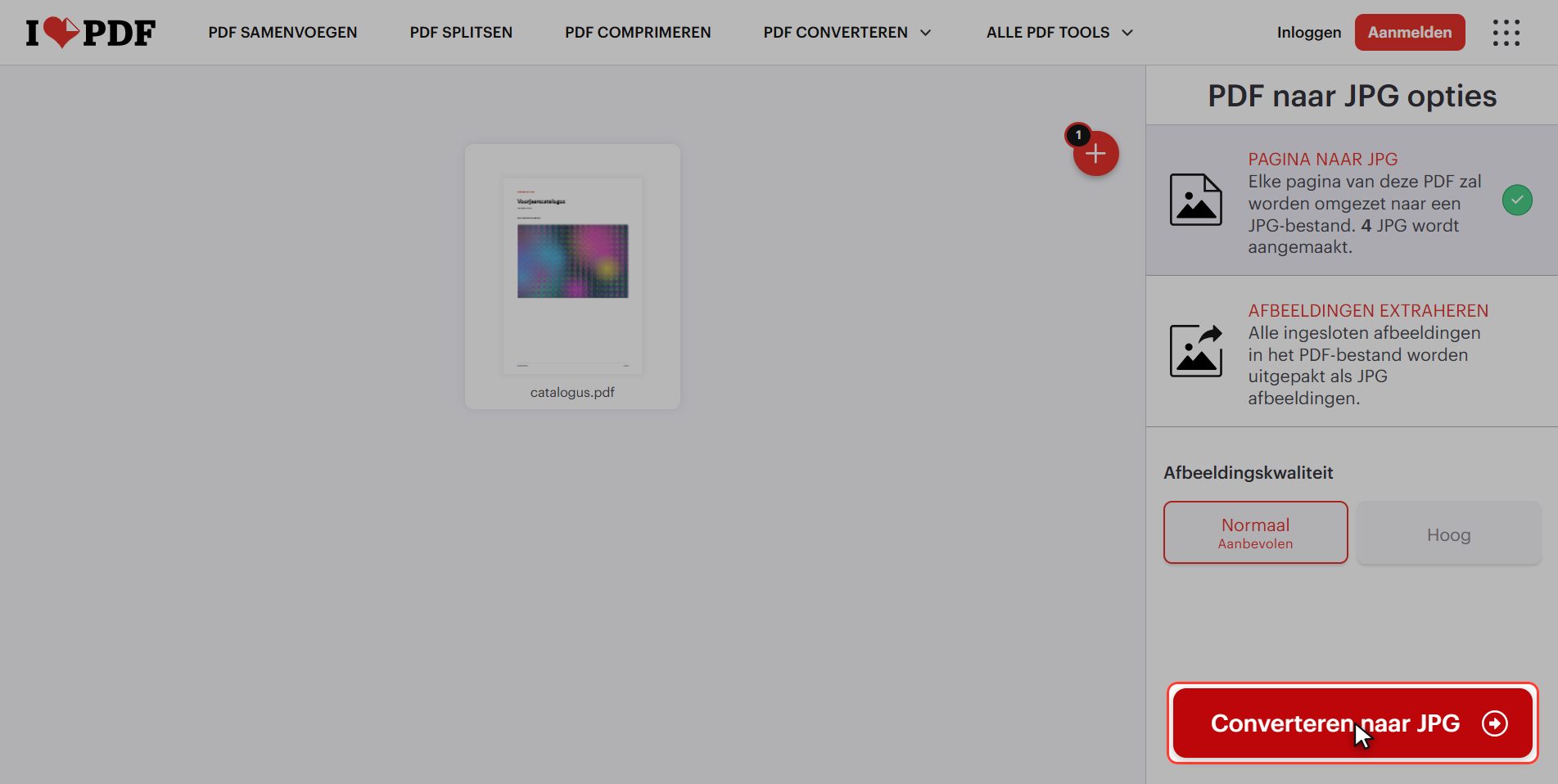 Klik "Converteren naar JPG" — Een PDF omzetten naar afbeeldingen