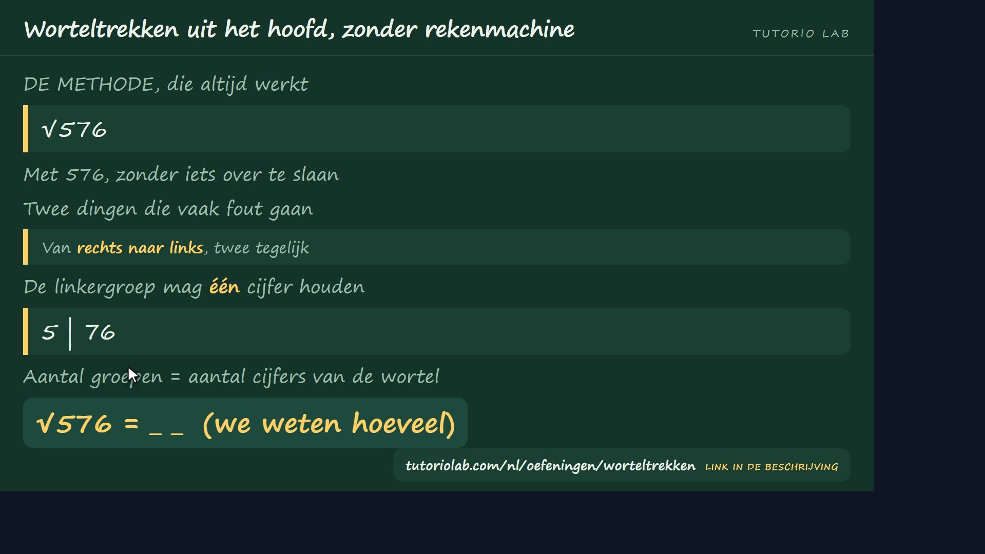 Het getal splitsen — Worteltrekken uit het hoofd, zonder rekenmachine