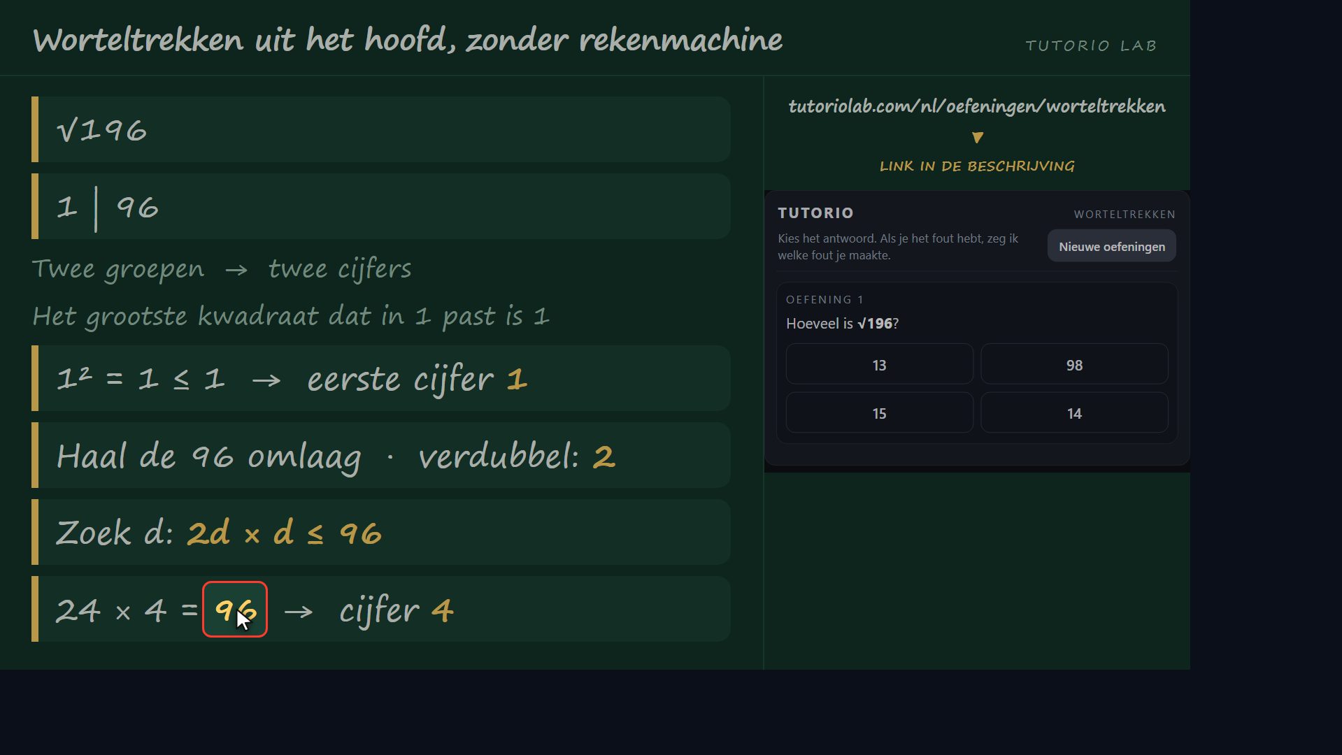 Oefening 1, stap voor stap — Worteltrekken uit het hoofd, zonder rekenmachine
