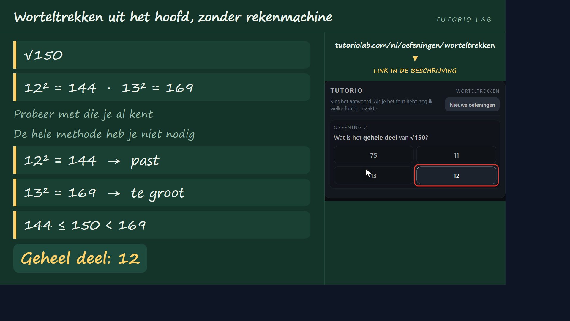Oefening 2, stap voor stap — Worteltrekken uit het hoofd, zonder rekenmachine