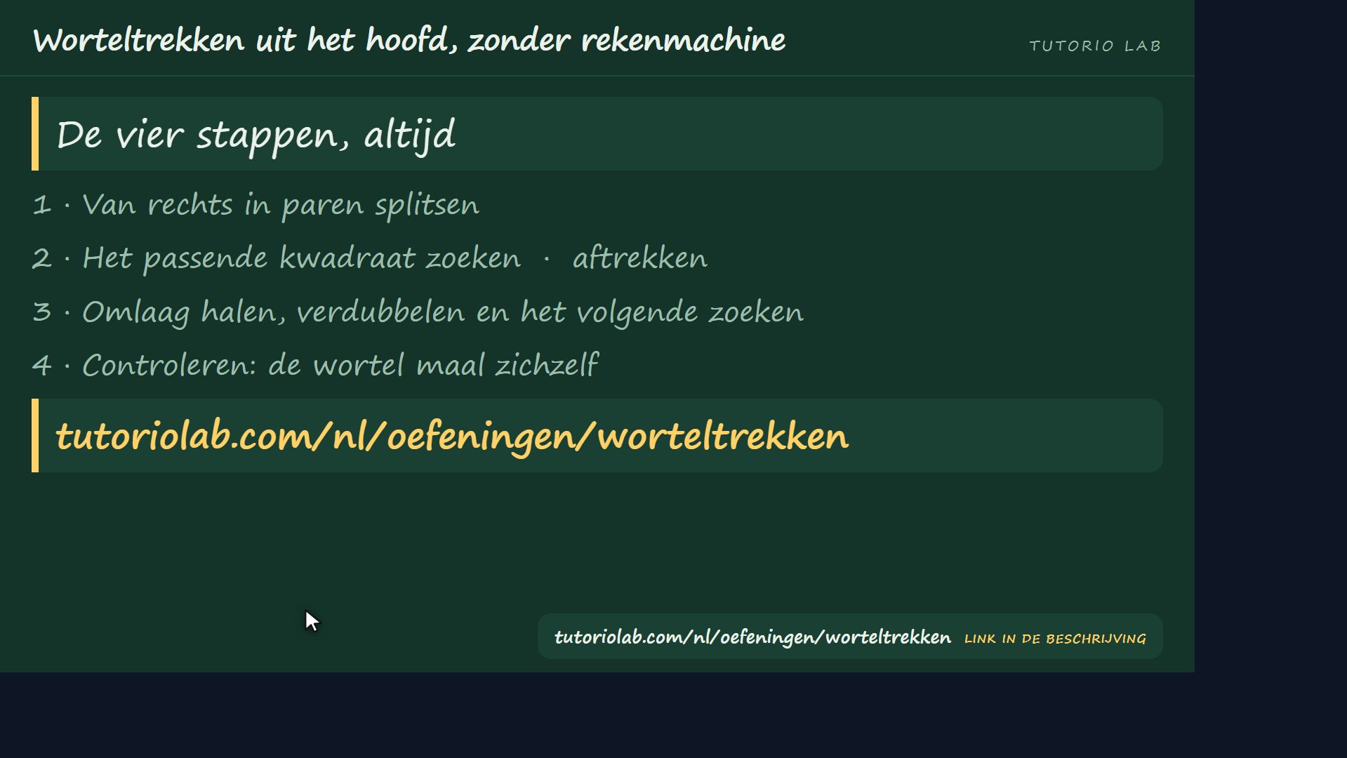 De vier stappen — Worteltrekken uit het hoofd, zonder rekenmachine