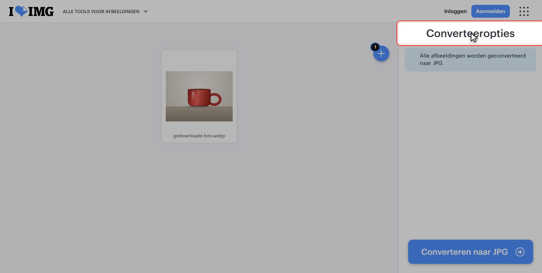 Klik op "Converteren naar JPG" — WEBP-afbeelding omzetten naar JPG