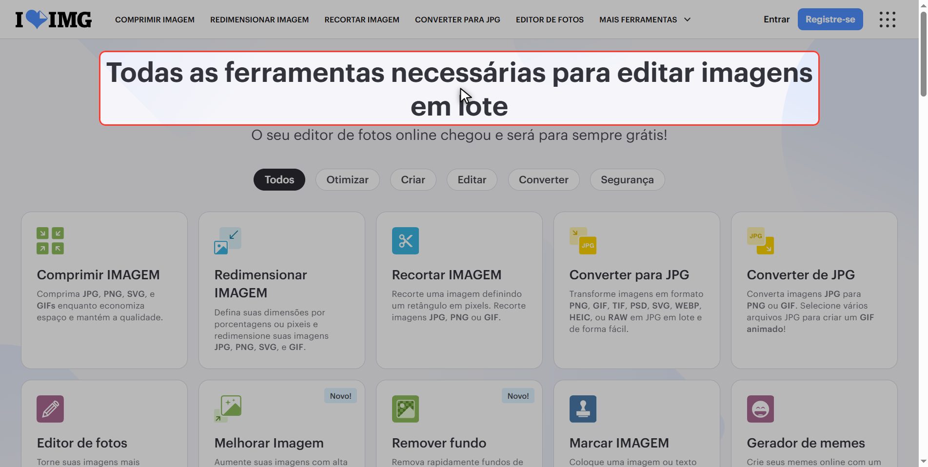 Entre no iLoveIMG — Como reduzir o peso de uma foto