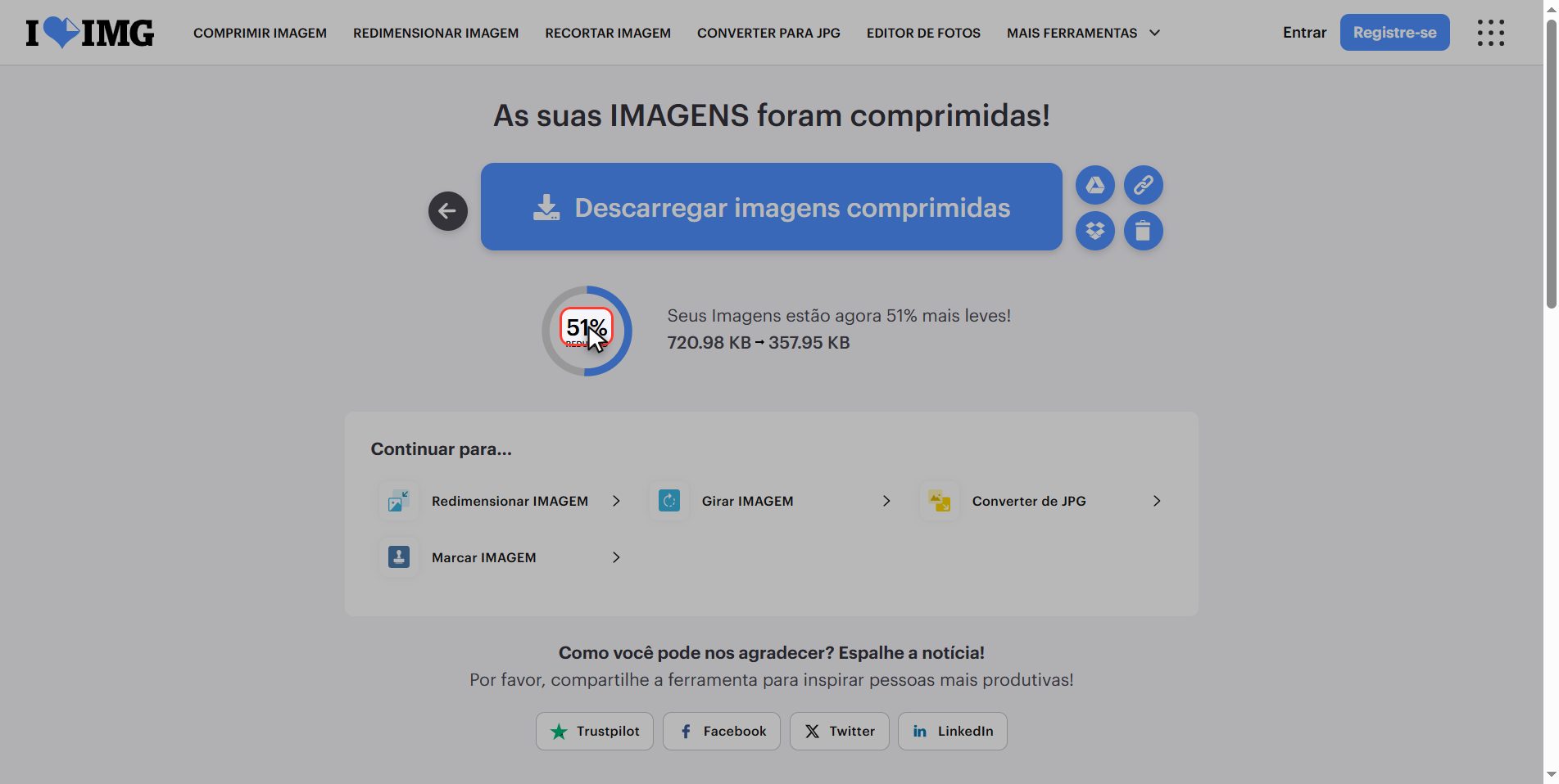 Veja quanto elas baixaram — Como reduzir o peso de uma foto