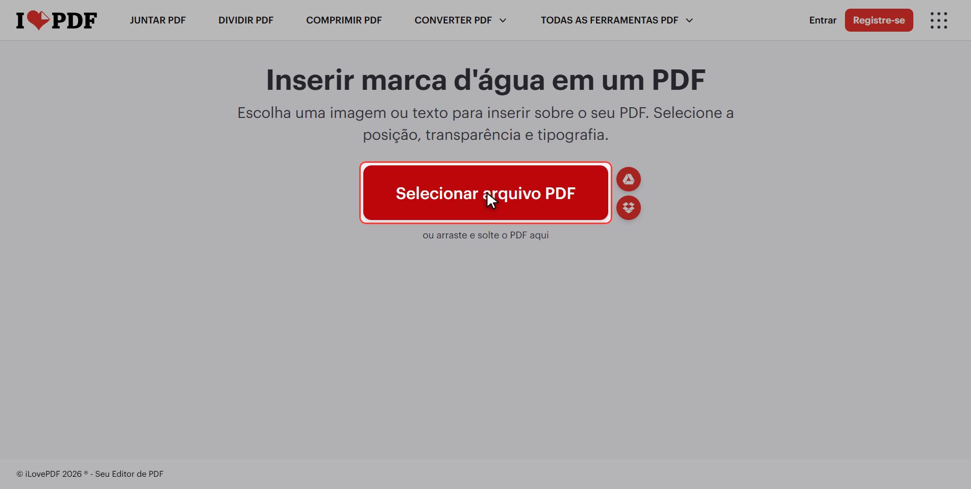 Envie seu documento — Como colocar marca d'água em um PDF