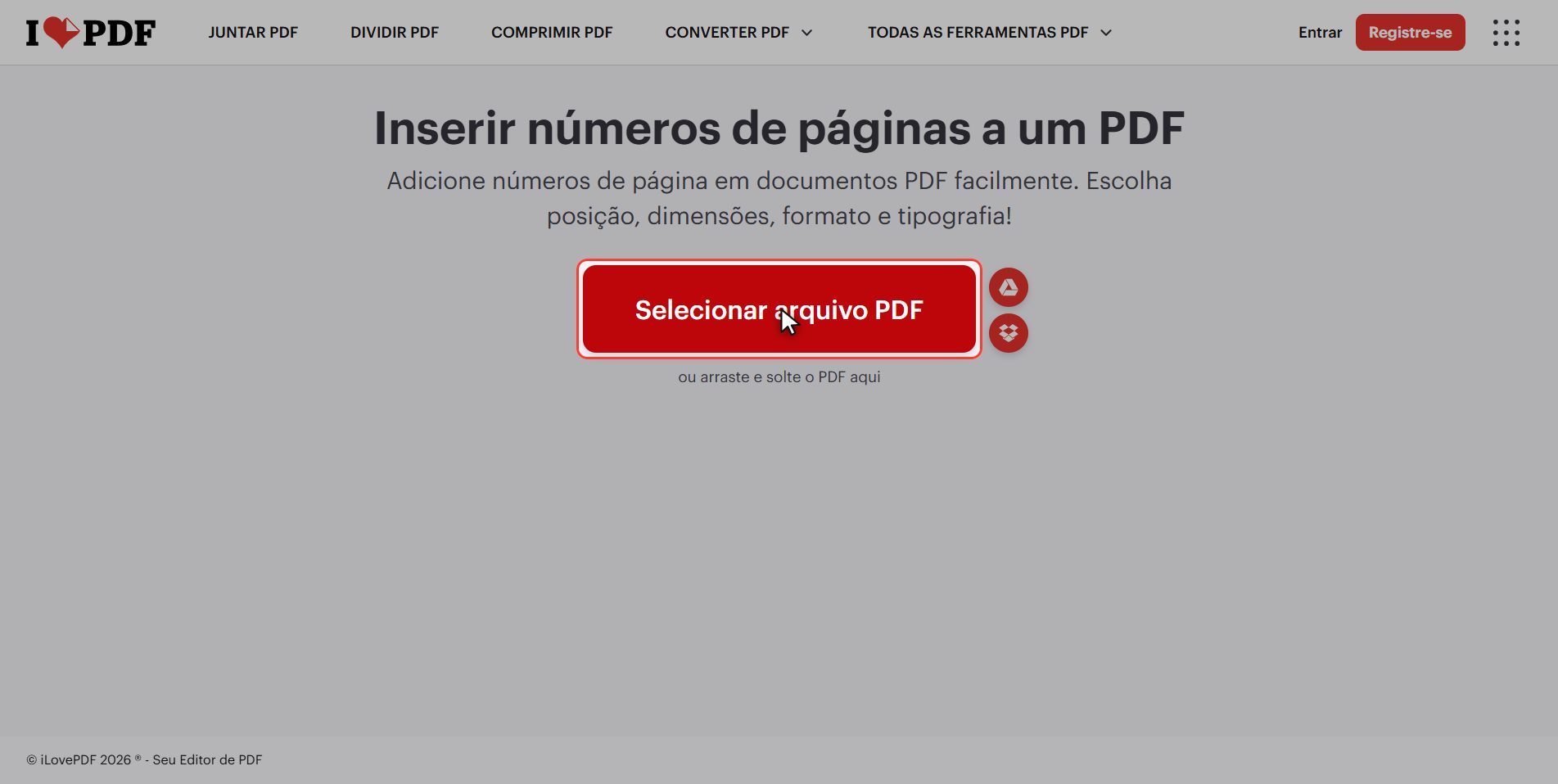 Envie o seu PDF — Como colocar números de página num PDF