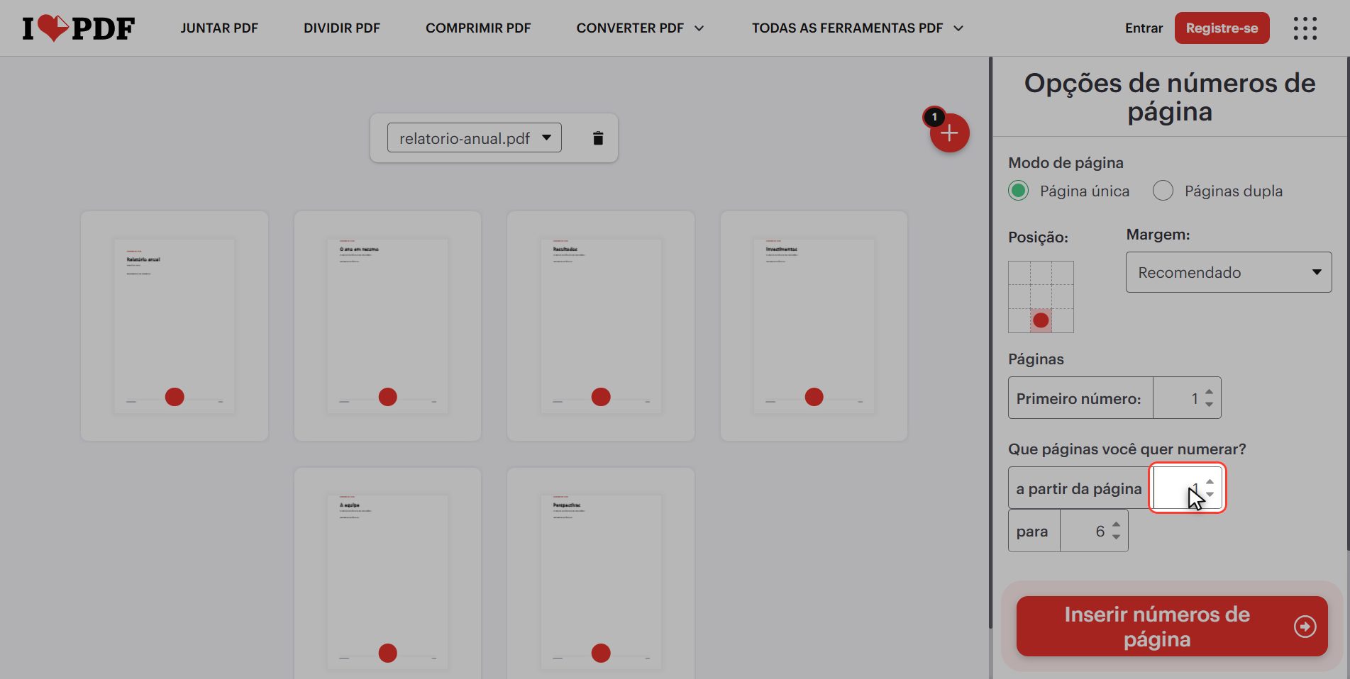 Deixe a capa sem número — Como colocar números de página num PDF