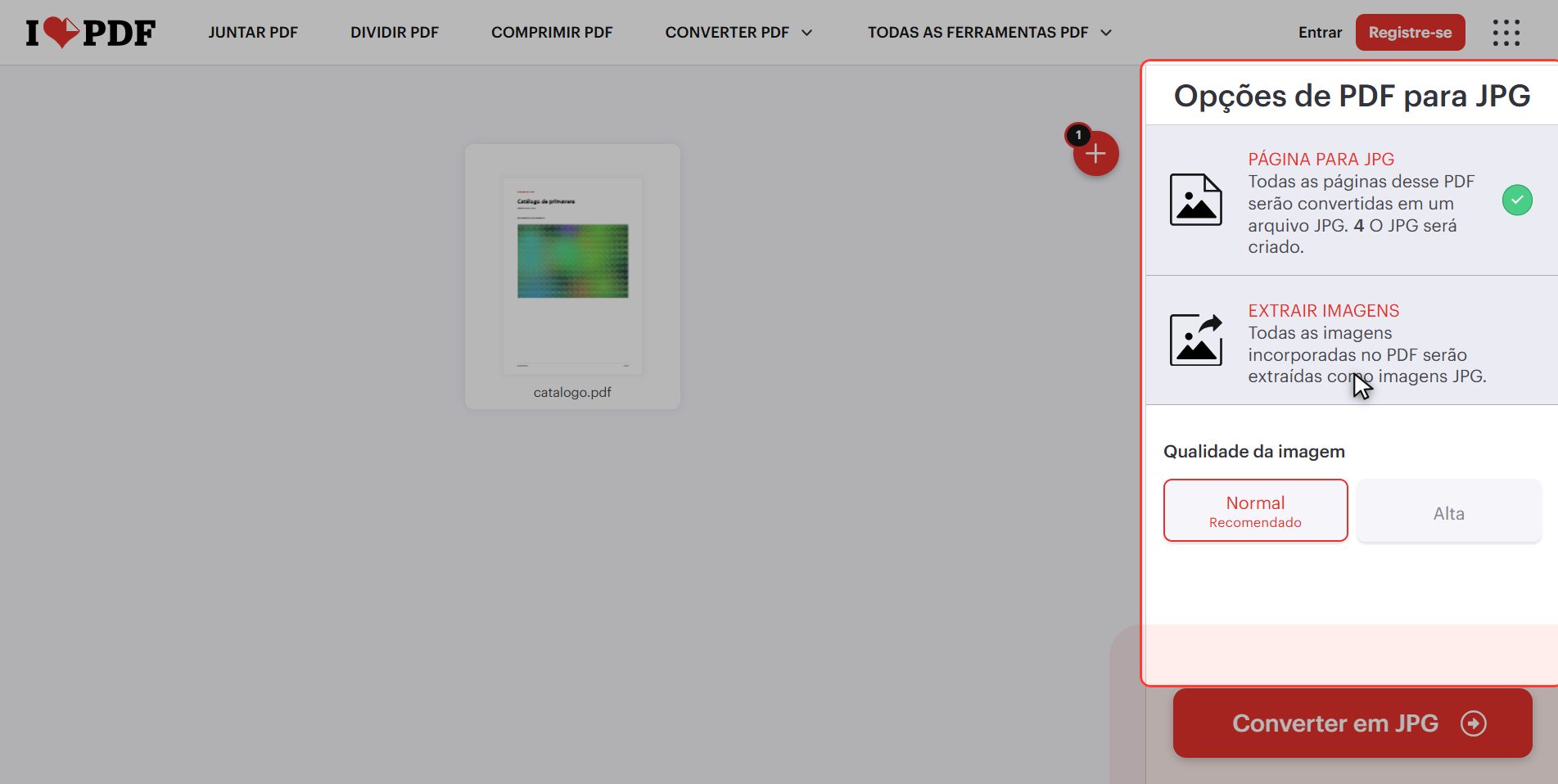 As duas abas e a qualidade — Como converter um PDF em imagens