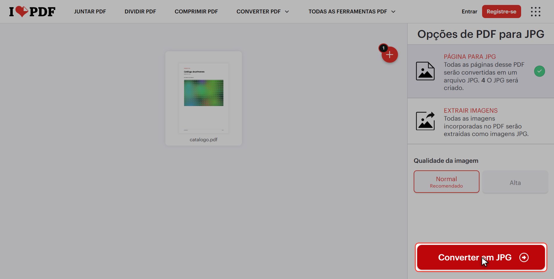 Clique "Converter em JPG" — Como converter um PDF em imagens