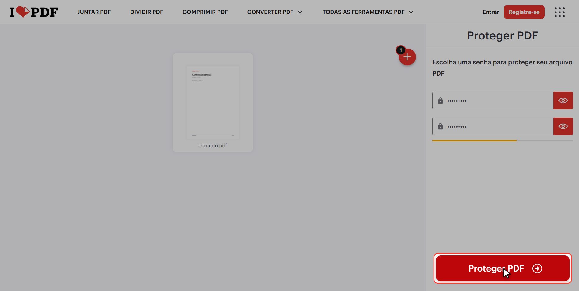 Clique "Proteger PDF" — Como colocar senha em um PDF