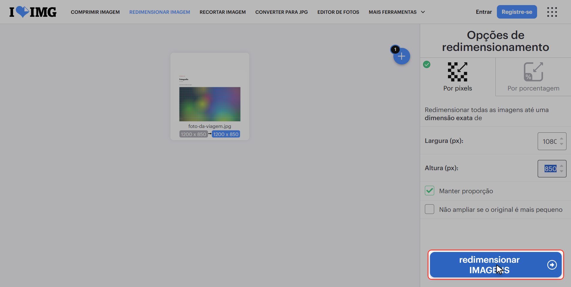 Clique "Redimensionar imagens" — Como mudar o tamanho de uma imagem